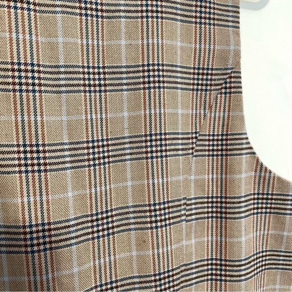 NEW NWT MODCLOTH Plaid Appeal Vest Jumpsuit Tan Brown Blue Sleeveless Retro 70s - Picture 15 of 16